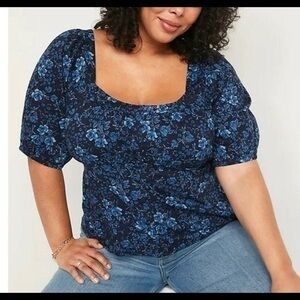 Old Navy Puff Sleeve Smocked Button Front Top